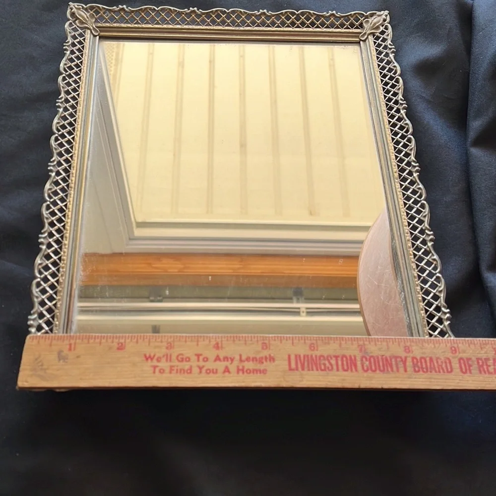Vintage Vanity~Dresser Mirror~Tray Gold Tone Filagree